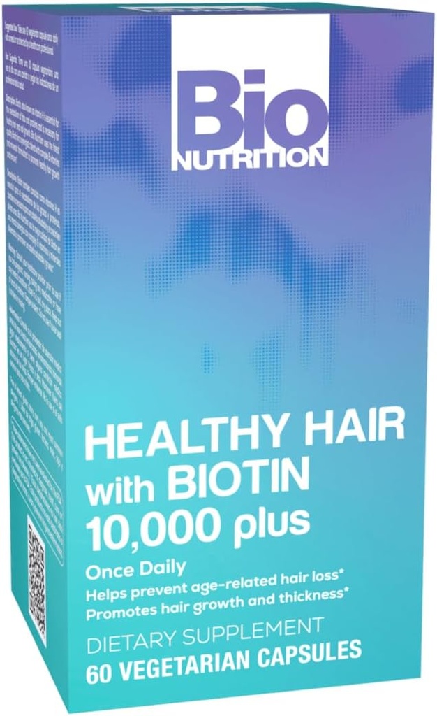 Bio Nutrition Healthy Hair Support with Biotin 60 Vegetarian Capsules | Stronger Hair | Thicker Hair | Promotes Hair Growth and Thickness | Blend with Complex B Vitamins and Minerals