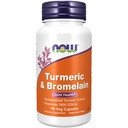 NOW Συμπληρώματα τροφίμων, Turmeric & Bromelain (Standardized Turmeric Extract) με Bromelain 2400 GDU/g, 90 κάψουλες Veg
