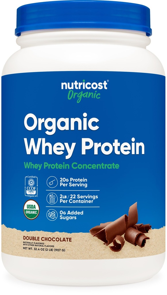 Nutricost Βιολογικό συμπύκνωμα πρωτεΐνης ορού γάλακτος, διπλή σοκολάτα αρωματισμένη, (2LBS) - Χωρίς γλουτένη, μη ΓΤΟ