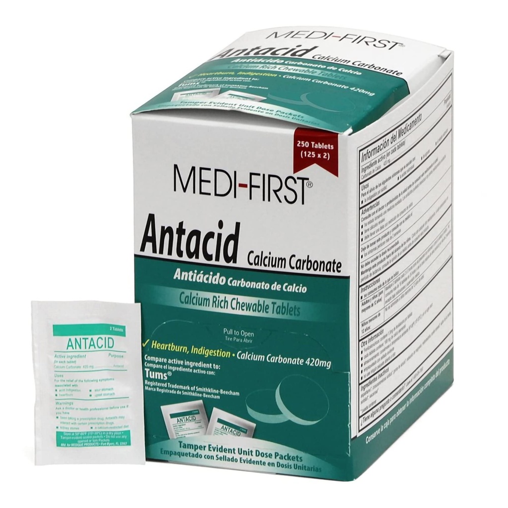 Medi-First 80248 Chewable Mint Antacid Tablets, 2 Count (Pack of 125)