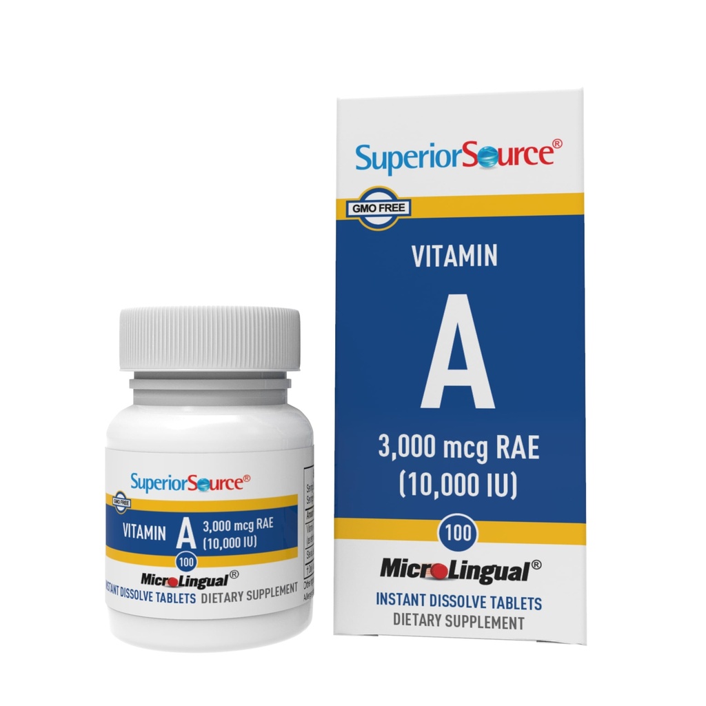 Superior Source Vitamin A 10. 000 IU - Συμπλήρωμα Οφθαλμικής Φροντίδας - Υποστηρίζει επίσης την Ανοσοποιητική, το Δέρμα και την Υγεία των Οστών - Μη- Γλουτένη & Χωρίς - 100 MicroLingual Tablets