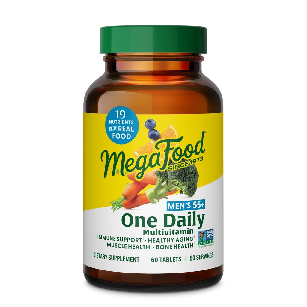 MegaFood Ανδρών 55+ One Daily - Multivitamin για άνδρες με βιταμίνη Β12, C, D & Zinc - Βέλτιστη γήρανση & ανοσοποιητικό συμπλήρωμα υποστήριξης - χορτοφάγοι - Κατασκευάζονται χωρίς 9 αλλεργιογόνα τροφίμων - 60 Tabs