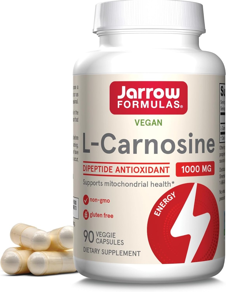 Jarow Formulas® L-Carnosine Dipeptide Antioxidant 1000 mg, Συμπλήρωμα διατροφής, Αντιοξειδωτική Υποστήριξη για τη Μιτοχονδριακή Υγεία, 90 κάψουλες λαχανικών, Έως 45 ημέρες προσφοράς