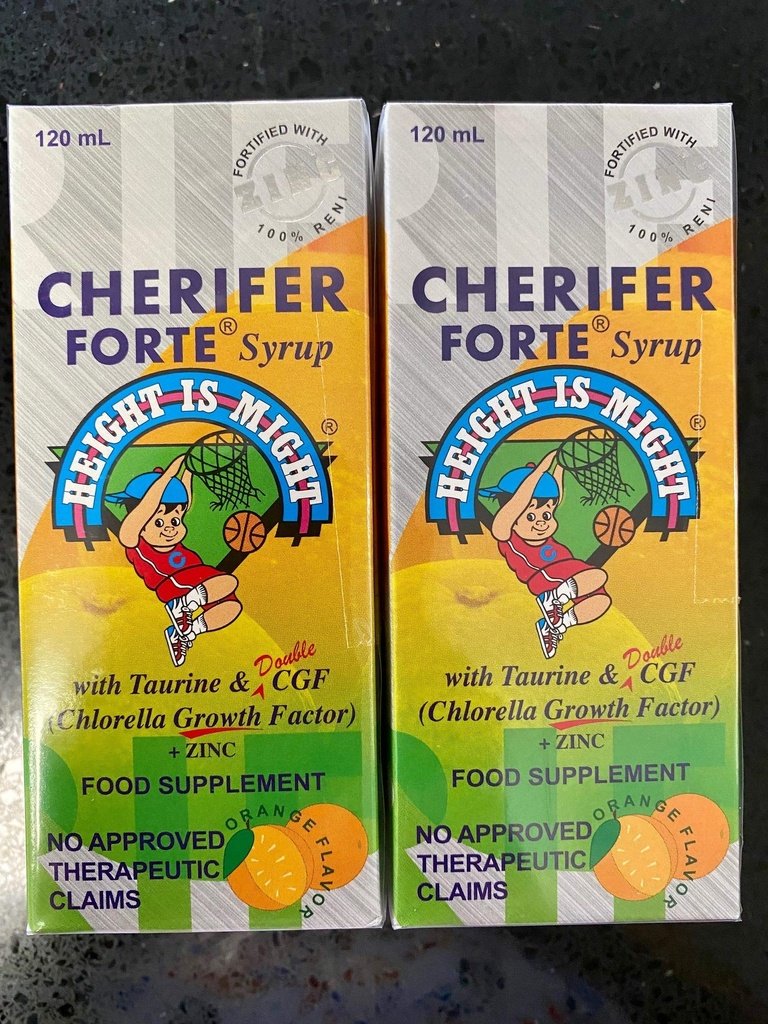 CHERIFER Forte Syrup w/Taurine & Διπλός παράγοντας ανάπτυξης Chlorella + ψευδάργυρος 120ml (συσκευασία 2 φιαλών)
