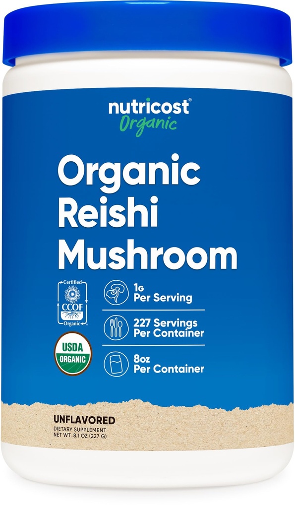 Nutricost Organic Reishi Mushroom Powder 0.5LB (8oz) - USDA Certified 100% Βιολογικά, Χορτοφαγικά, Μη ΓΤΟ, Χωρίς Γλουτένη