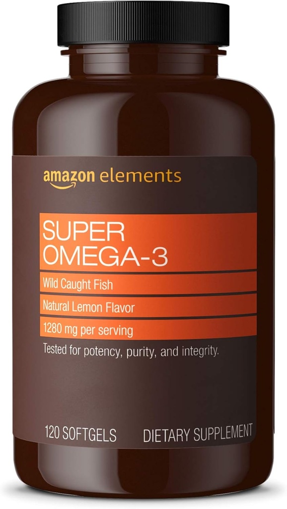 Στοιχεία Super Omega-3, EPA & DHA Ωμέγα-3 λιπαρά οξέα (1280 mg ανά Σερβίρισμα, 2 Softgels), Φυσικό άρωμα λεμονιού, 120 μέτρα (Η συσκευασία μπορεί να διαφέρει)