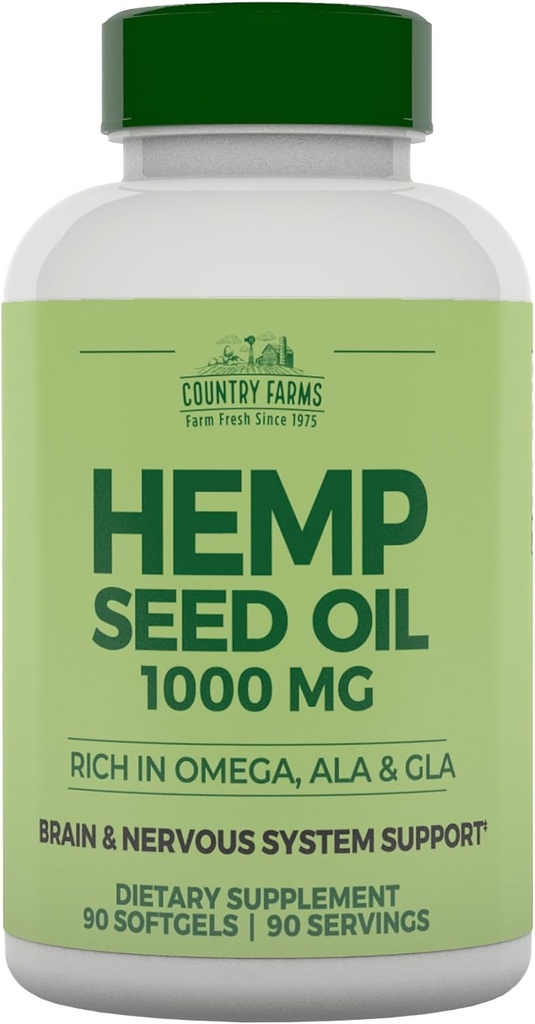 ΧΩΡΑ FARMS Λάδι κάνναβης 1000mg, πλούσιο σε Ωμέγα, ALA και GLA, ανοσοποιητική υποστήριξη, 90 κόμης