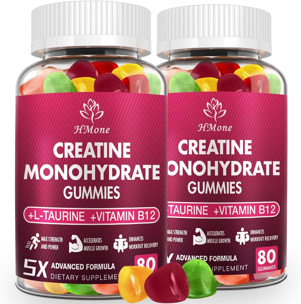 Creatine Monohydrate Gummies - 5g for Men & Women, 160 Count and Creatine Chewable Supplements for Muscle Gain, Muscle Strength, Energy Boost, and Muscle Builder, Sugar Free, Vegan