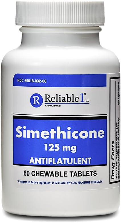 Αξιόπιστη 1 Σιμεθικόνη 125 mg Anti- Gas 60 δισκία μέντας (1 φιάλη)