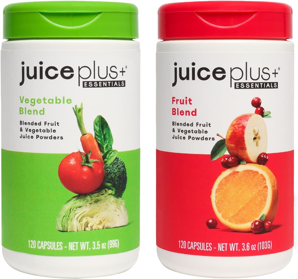 JuicePlus+ Μείγμα φρούτων και λαχανικών: για Solid Nutritional Foundation - Boost Family's Health with 20 Fruits & Veggies Plus Φυτικά θρεπτικά συστατικά - Προσυσκευασμένα 2 μπουκάλια (60 Σερβίρισμα φρούτων, 60 Veg)