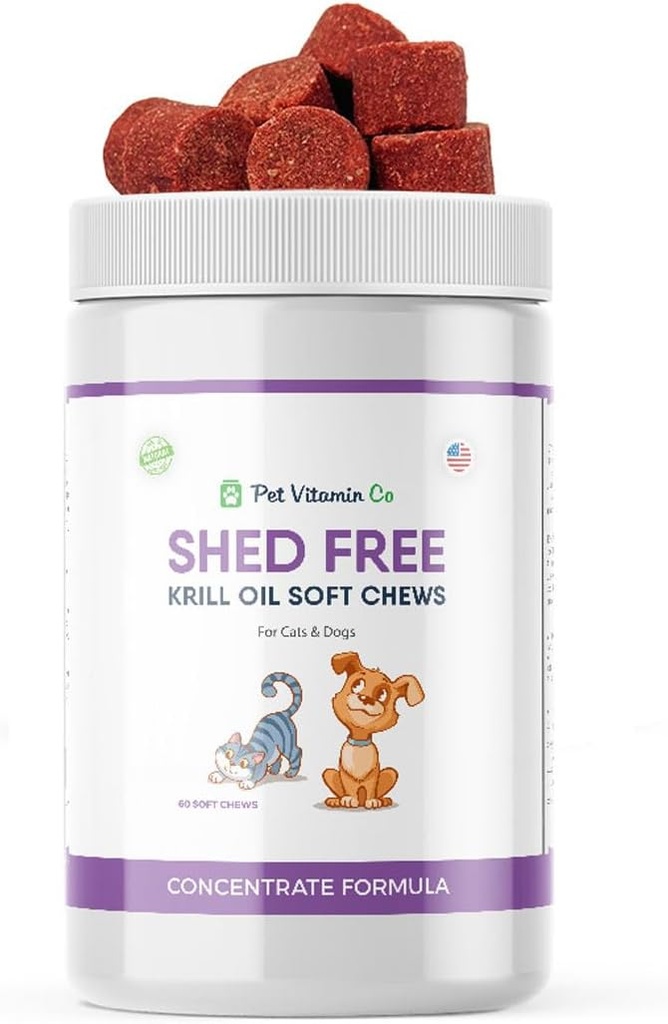 Krill Oil Shed-Free Soft Chews for Dogs - Reduce Shedding & Itching - Rich in Omega 3 & Antioxidants - Improves Skin & Coat - Made in USA - 60 Soft Chews