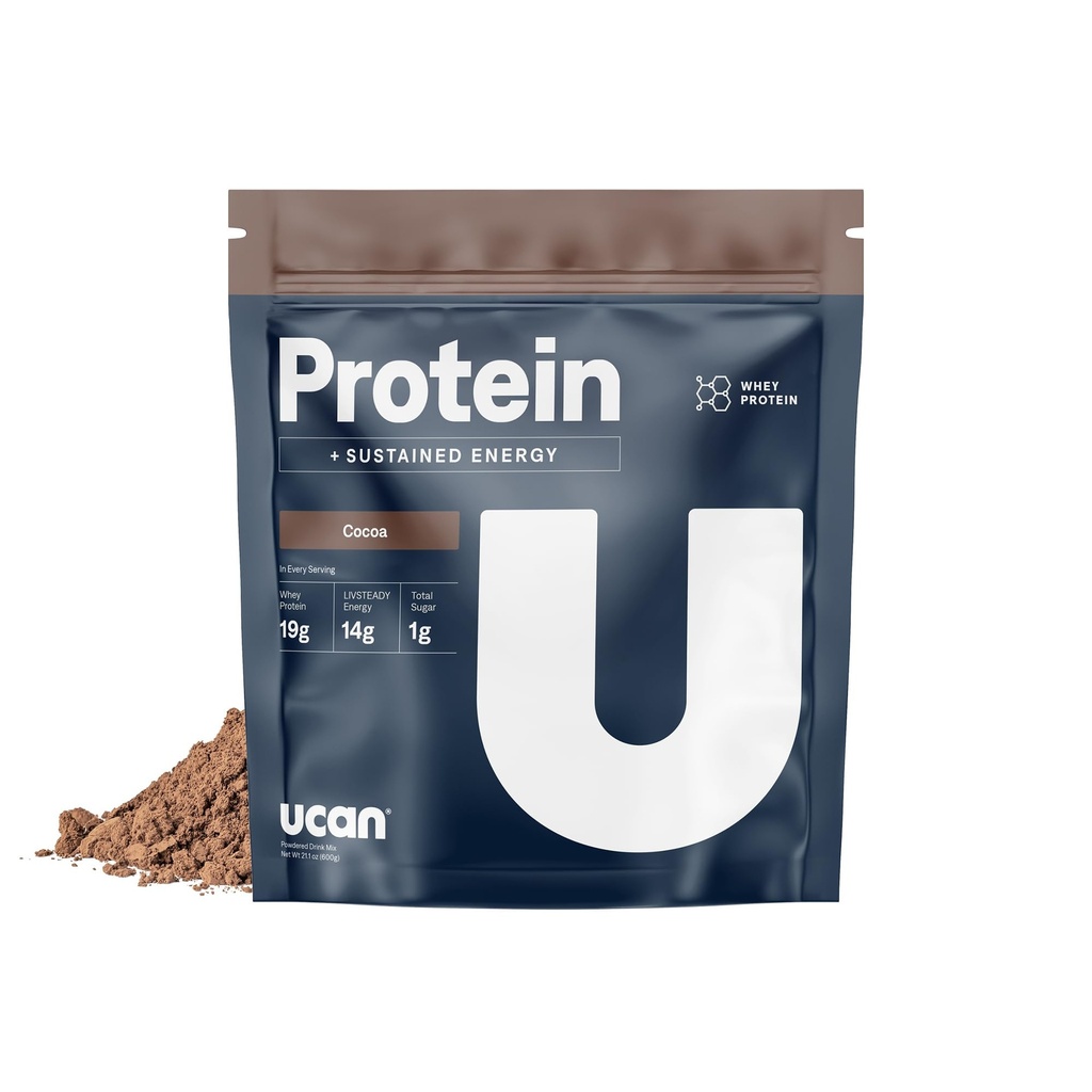 UCAN Energy + Whey Protein Powder - 19g Per Serving with Amino Acids EAAs & BCCAs - Keto Protein Powder - Δεν Προστέθηκε Ζάχαρη, Χωρίς Γλουτένη - Κακάο - 12 Σερβιέτες