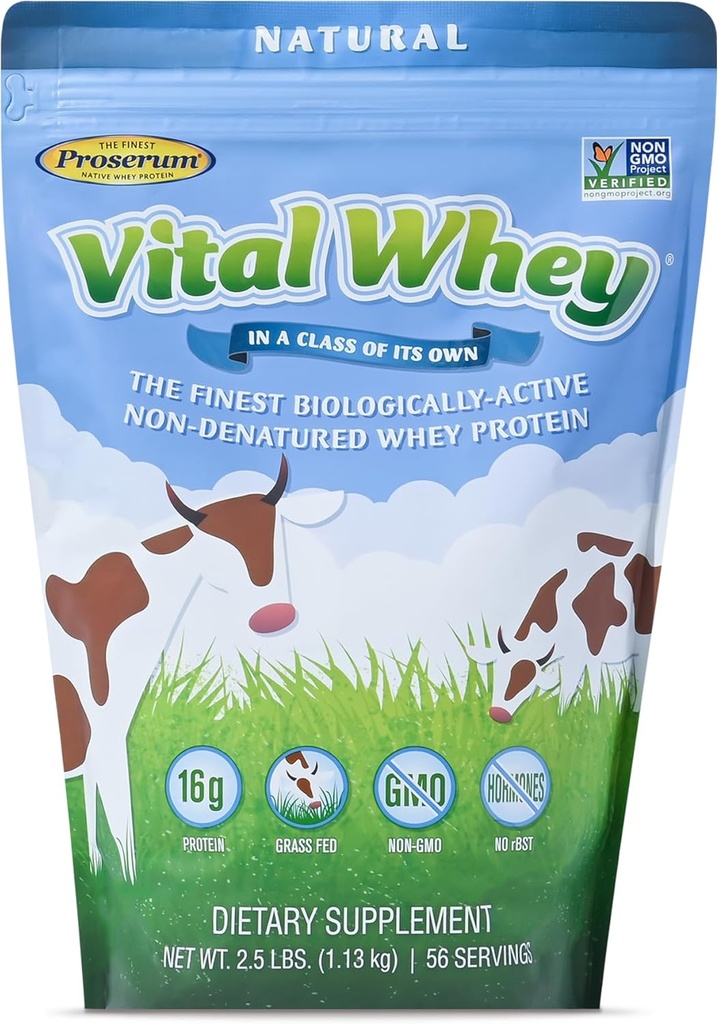 Grass-Fed Whey Protein Powder για την ανοσοποιητική ζωτικότητα, Φυσικό άρωμα 2,5lbs (56 σέρβις), 15g πρωτεΐνης ανά σερβίρουμε, Vital Whey, καθαρό ολιστικό, Διατροφή ευεξίας
