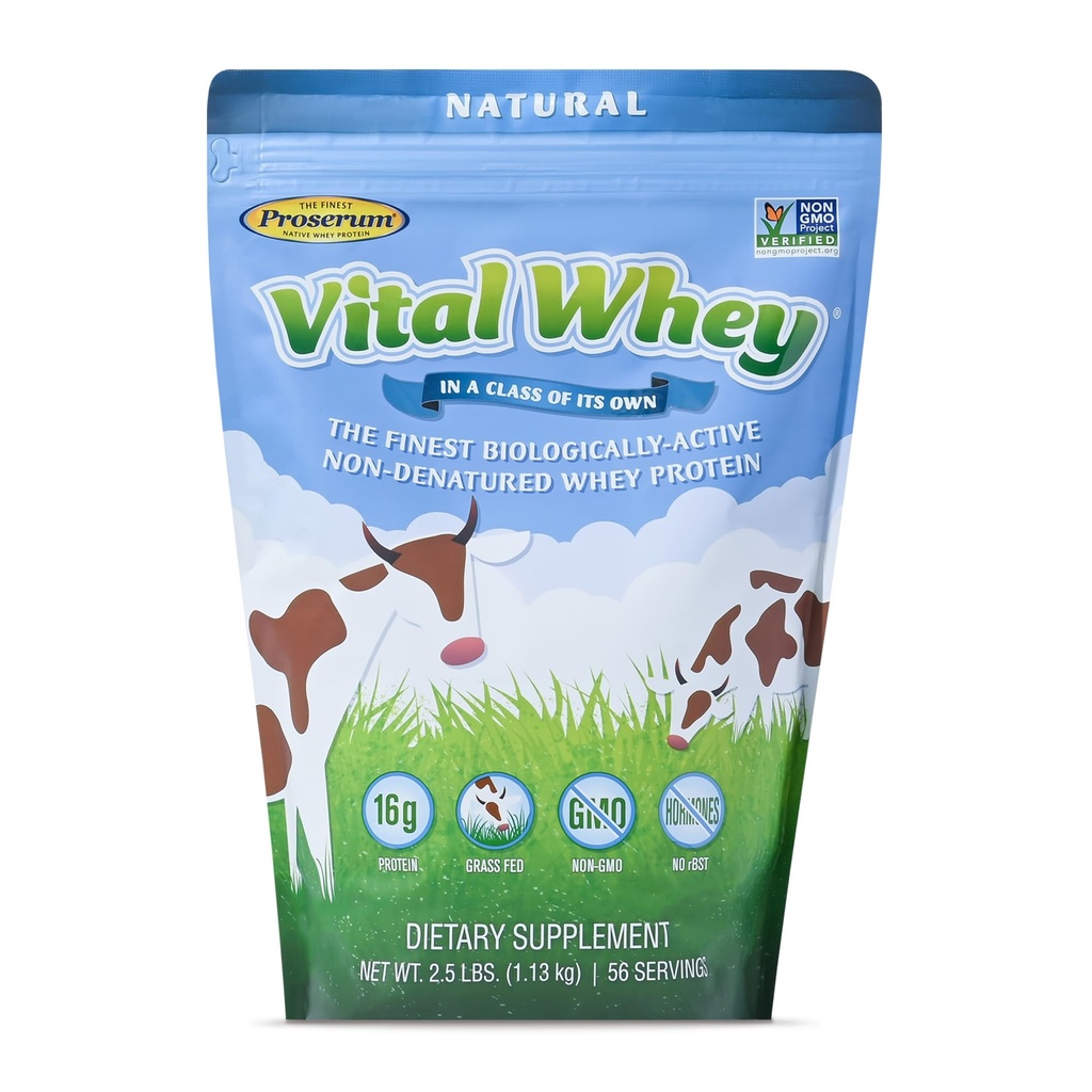 Grass-Fed Whey Protein Powder για την ανοσοποιητική ζωτικότητα, Φυσικό άρωμα 2,5lbs (56 σέρβις), 15g πρωτεΐνης ανά σερβίρουμε, Vital Whey, καθαρό ολιστικό, Διατροφή ευεξίας