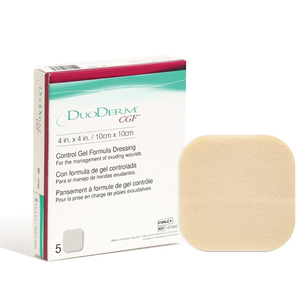 Convatec DuoDERM ελέγχου Gel Formula 4"x4" Hydrocolloid Sterile Αυτοκόλλητο Dressive Dressing for Μερικό και πλήρες πάχος Πληγές, Ιατρική Βαθμός, Latex-Free, Αδιάβροχο, Πλατεία, Μπεζ, 5ct κουτί