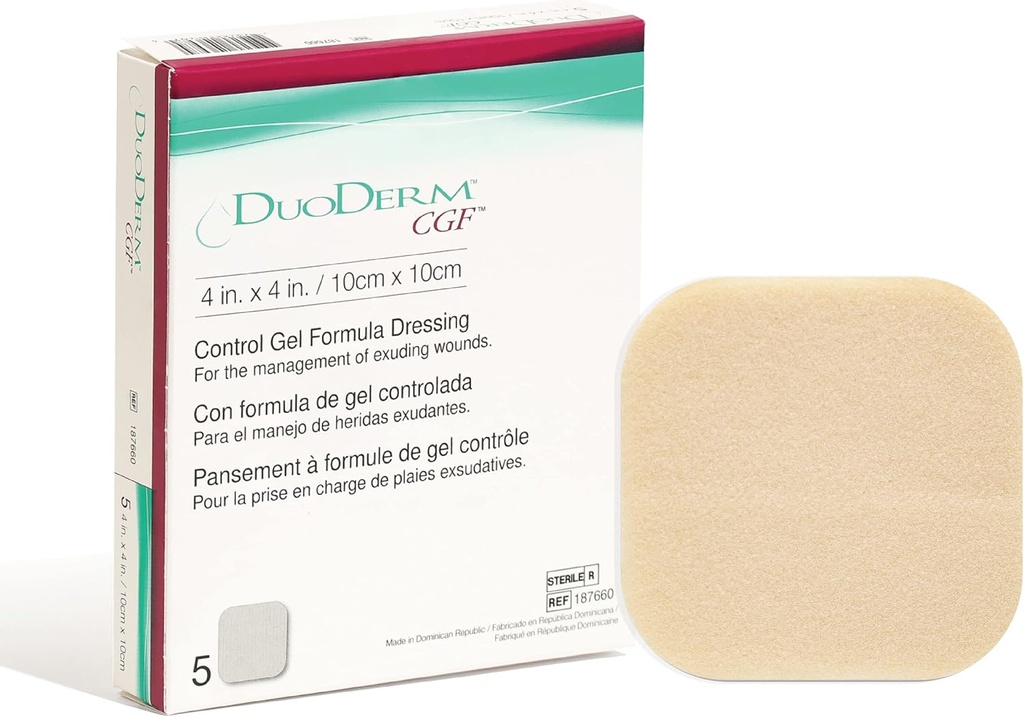 Convatec DuoDERM ελέγχου Gel Formula 4"x4" Hydrocolloid Sterile Αυτοκόλλητο Dressive Dressing for Μερικό και πλήρες πάχος Πληγές, Ιατρική Βαθμός, Latex-Free, Αδιάβροχο, Πλατεία, Μπεζ, 5ct κουτί