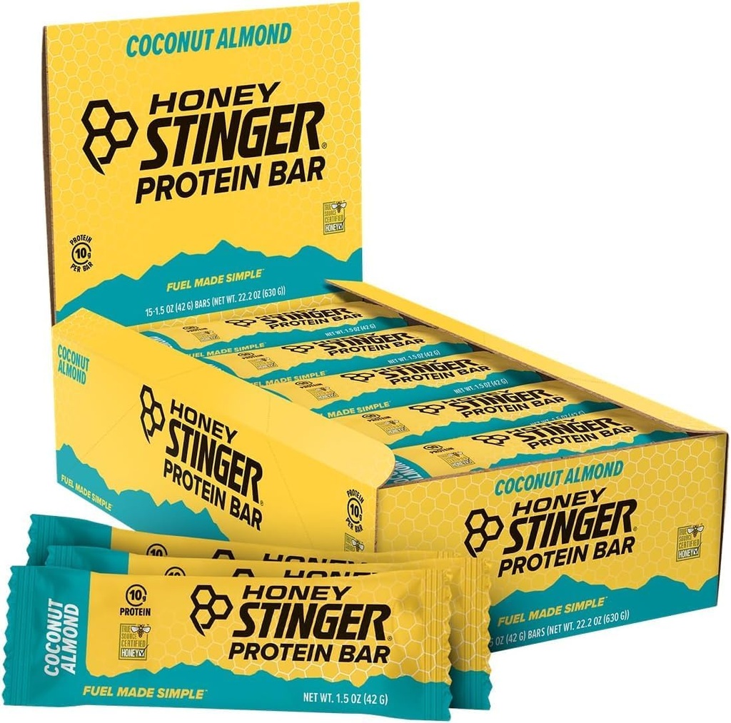 Μέλι Stinger Protein Bar, Αμύγδαλο καρύδας, Protein Packed Τροφίμων για την Άσκηση, την Αντοχή και την Απόδοση, Sports Nutrition Snack για το Σπίτι & Γυμναστήριο, Post Workout, Box of 15