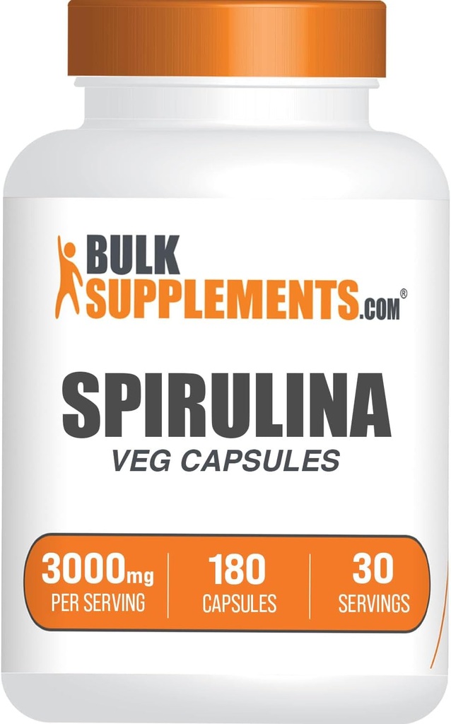BulkSupplements.com Κάψουλες Spirulina - Πράσινο συμπλήρωμα superfood, συμπλήρωμα Spirulina - Vegan, 6 κάψουλες ανά υπηρεσία, 180 κόμης (πακέτο του 1)