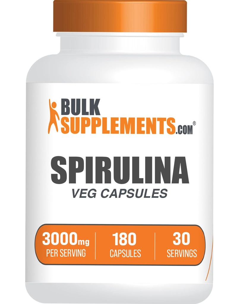 BulkSupplements.com Κάψουλες Spirulina - Πράσινο συμπλήρωμα superfood, συμπλήρωμα Spirulina - Vegan, 6 κάψουλες ανά υπηρεσία, 180 κόμης (πακέτο του 1)
