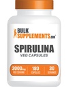 BulkSupplements.com Κάψουλες Spirulina - Πράσινο συμπλήρωμα superfood, συμπλήρωμα Spirulina - Vegan, 6 κάψουλες ανά υπηρεσία, 180 κόμης (πακέτο του 1)