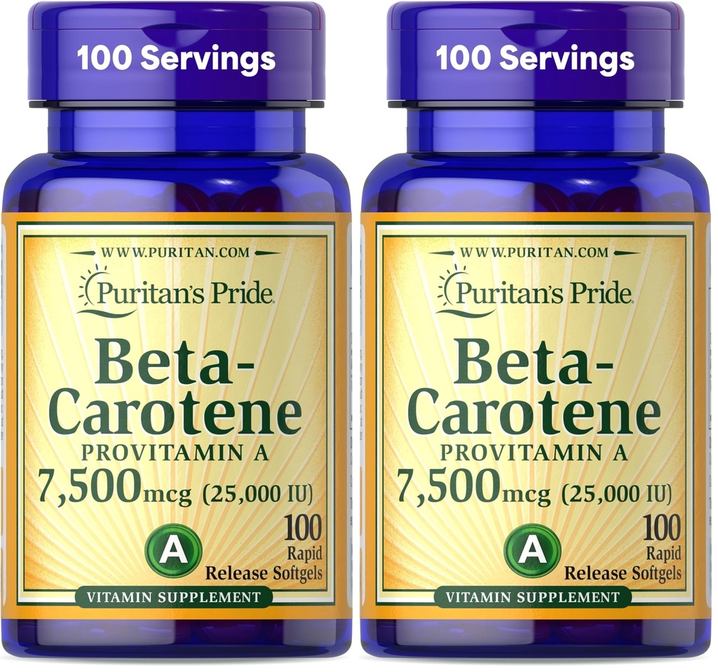 Puritan's Pride Beta Carotene για το ανοσοποιητικό και την οφθαλμική υγεία για να υποστηρίξει ένα υγιές ανοσοποιητικό σύστημα 100 Softgels (πακέτο των 2)