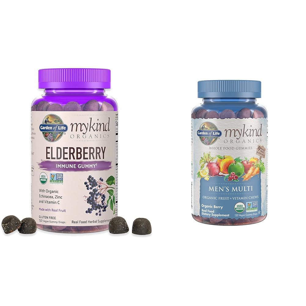 Garden of Life Organics Elderberry Gummies for Adults & Kids - Immune Support Supplement with Organic Fruit & Organics Men's Gummy Vitamins Multi Berry, 120 Count