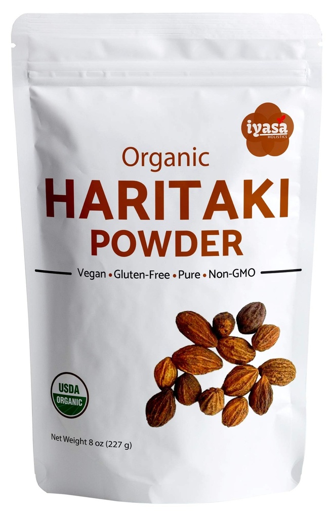 Iyasa Ολιστική οργανική σκόνη φρούτων Haritaki Harad Terminalia chebula Kadakapudi 8Oz 225Gm Digestion Gas Relief Υγιής λειτουργία Bowel Ayurveda Superfood Resealable Pouch