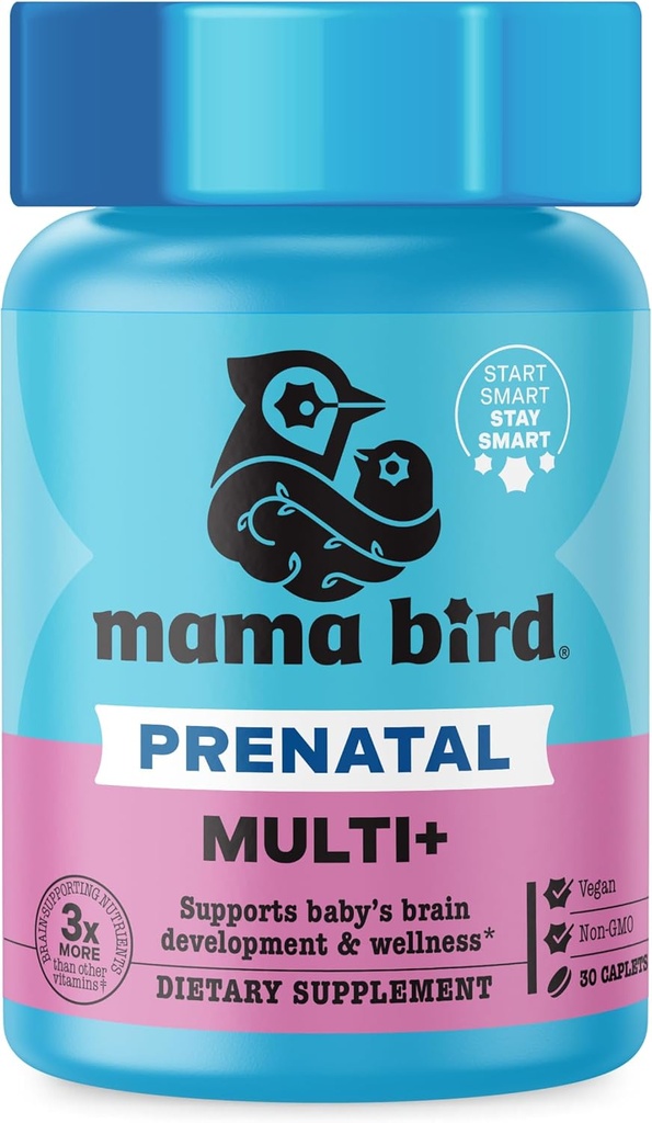 Best Nest Wellness Mama Bird Prenatal Multi Plus - Prenatal Care Supplement Υποστηρίζει το Brain & Digestive Health - Vegan Multivitamin με L-Methylfolate, Probiotics & More - 30 Caplets (30 Services)