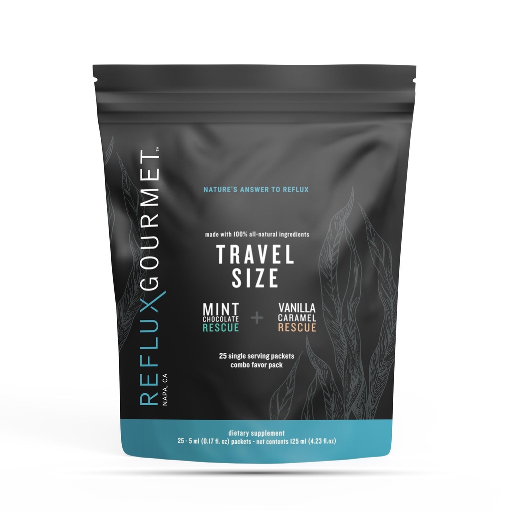 REFLUX GOURMET Φυσικό οξύ αναψυχής Reflux συμπλήρωμα υποστήριξης για GERD, LPR, δυσπεψία, βοήθεια για τη διαλείπουσα νηστεία, Αλγινικό θεραπεία, ενιαία συσκευασία σερβίρετε 25, σοκολάτα μέντας / Vanilla Caramel