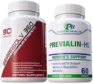 Serrraolv 360: Extra Strength Fibriod Package - Dissolve Fibroids Quickly (Serrasolv 360 90 Cap & Previalin 60 Cap) Also Helps with Bloating, Discomfort and Balancing Hormones