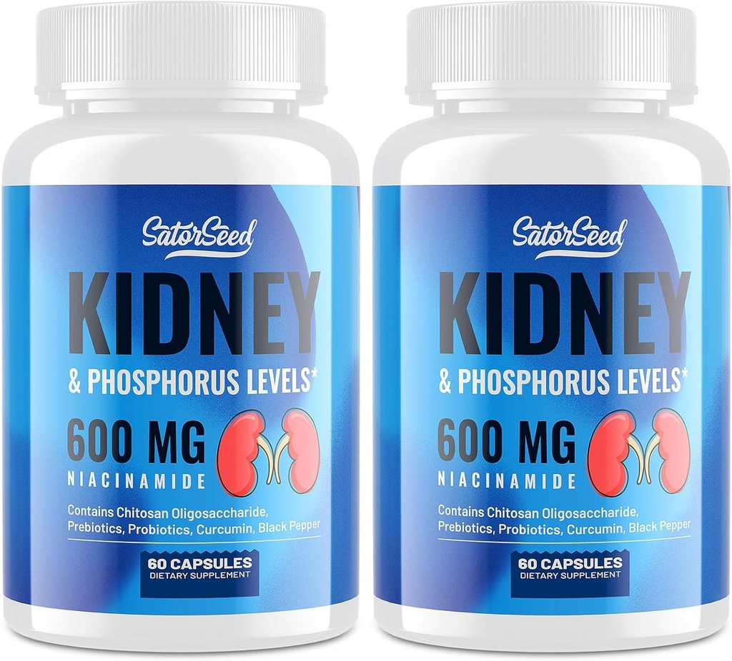 Συμπλήρωμα υποστήριξης για τα νεφρά – Kidney Cleanse Detox με 600mg Νιακιναμίδης & Chitosan Ολιγοσακχαρίτες – Phosphorus- Consciious Formula – Κάψουλες χορτοφάγων για ενήλικες – 2 Φιάλες