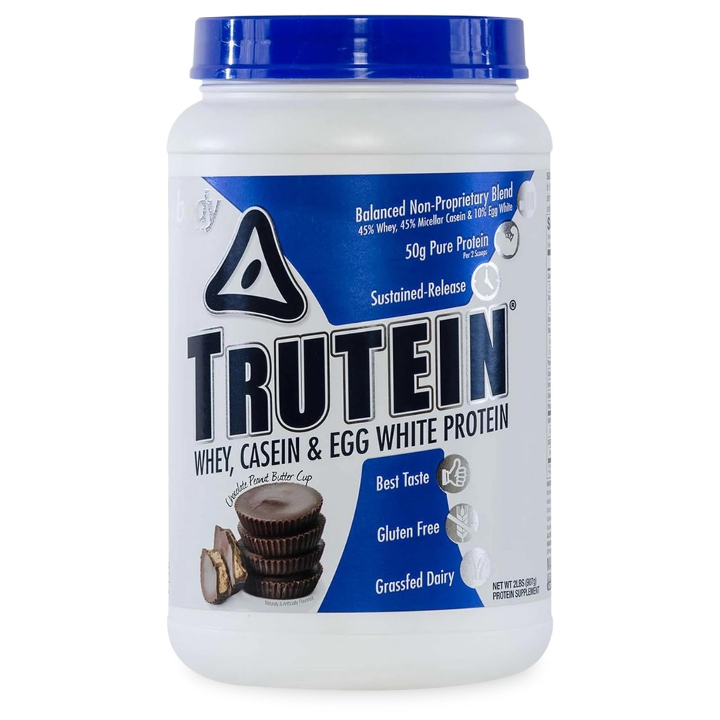 Διατροφή σώματος Trutein Υψηλή πρωτεΐνη σκόνη: 45% Whey, 45% καζεΐνη, 10% Αυγό Λευκό, χωρίς γλουτένη, χαμηλό νάτριο, χόρτο Fed πρωτεΐνη Whey σκόνη, γυμναστήριο συμπλήρωμα & πρωινό Shake, σοκολάτα φυστικοβούτυρο, 2lb