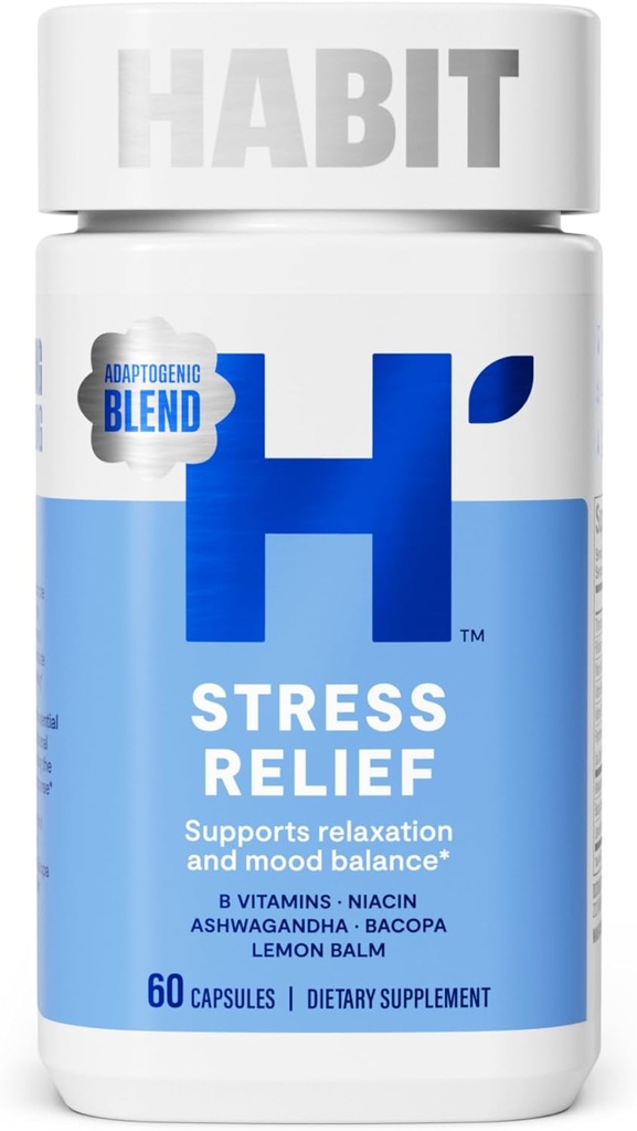 Abit Stress Relief Supplement (60 κάψουλες) - Νέα εμφάνιση, υποστηρίζει την χαλάρωση & ισορροπία διάθεσης, βιταμίνη Β, προσαρμογόνα, βάλσαμο λεμονιού, ηρεμία, Vegan, μη ΓΤΟ (1 πακέτο)