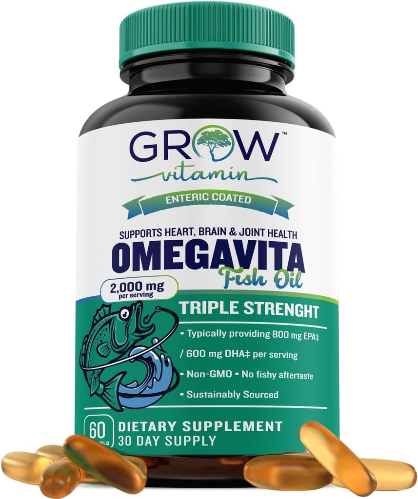 καλλιέργεια βιταμίνης OmegaVita Fish Oil : 800 mg EPA 600 mg DHA Omega 3 συμπλήρωμα για την υποστήριξη της καρδιάς, του εγκεφάλου και του ανοσοποιητικού, Απορροφήσιμη τριπλή δύναμη Fish Oil συμπλήρωμα - 2000 mg ανά υπηρεσία, 30 ημέρες προσφοράς