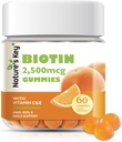 Nature's Key Biotin Gummies with Vitamin C and E, Support Hair Nails Growth & Beautiful Skin for Women Men and Kids, Vegan, Orange Flavors 60 Count