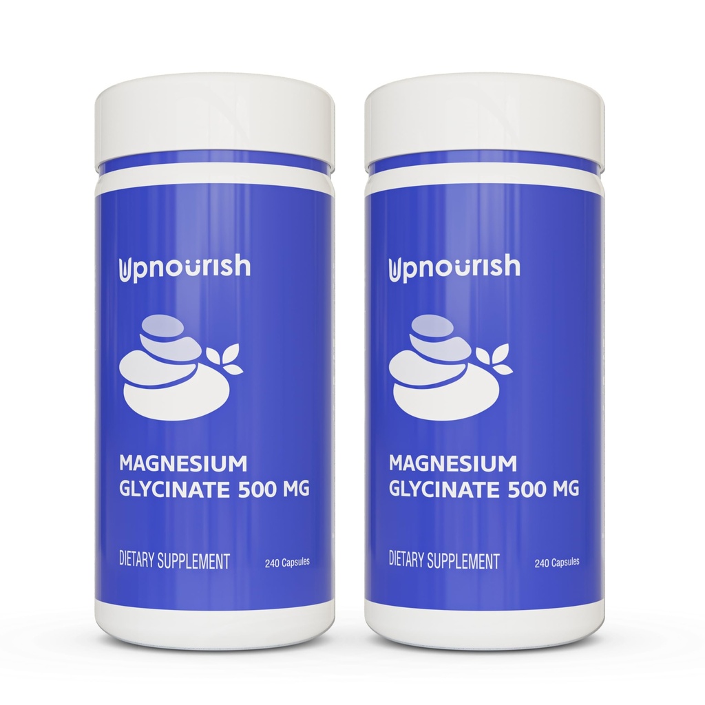 UpNourish Chelated Magnesium Glycinate 500mg Κάψουλες - Χηλικό μαγνήσιο για υψηλή απορρόφηση - Pure Magnesium Supplement for Calm, Leg Cramps, Muscle Relaxation 480 Κάψουλες