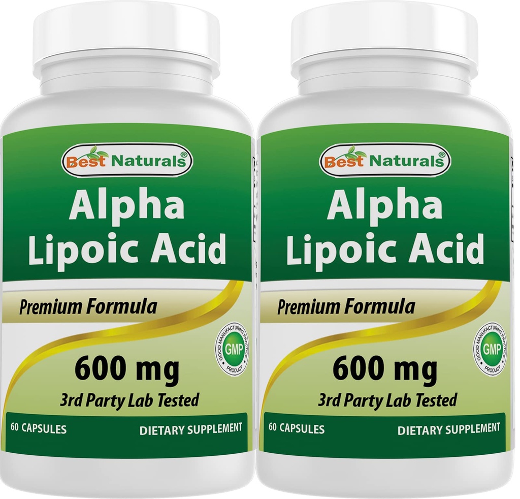 Best Naturals Alpha Lipoic Acid 600 mg 60 Κάψουλες - ALA Ισχυρό Αντιοξειδωτικό (60 Count (Pack of 2))