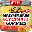 Κεντρο-γεμισμένο Μαγνήσιο Γλυκινικό Gummies 400MG - Υψηλή απορρόφηση για παιδιά, εφήβους & ενήλικες - Συμπλήρωμα για ύπνο, ηρεμία & μυϊκή χαλάρωση με B6 & D3 - Χωρίς γλουτένη & Vegan Friendly - 60 Count