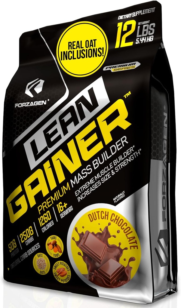 Forzagen Lean Gainer Premium Mass Builder | Mass Gainer Protein Powder for Men & Women | High Calorie Protein, Weight Gain, Bulk, Muscle Building Supplement | Dutch Chocolate, 12 lbs. (16+ Servings)