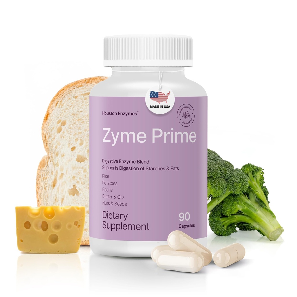 Houston Enzymes - Zyme Prime - 90 Κάψουλες - Digestive Enzymes Γυναίκες & Άνδρες Ένζυμο, Διέγερση για Καρβίδια, Λιπαρά & Πρωτεΐνη Ανάλυση, Βοηθά τις δυσανεξία, Μπλόφα & Αέριο, Συμπλήρωμα για την Υγεία Digestive