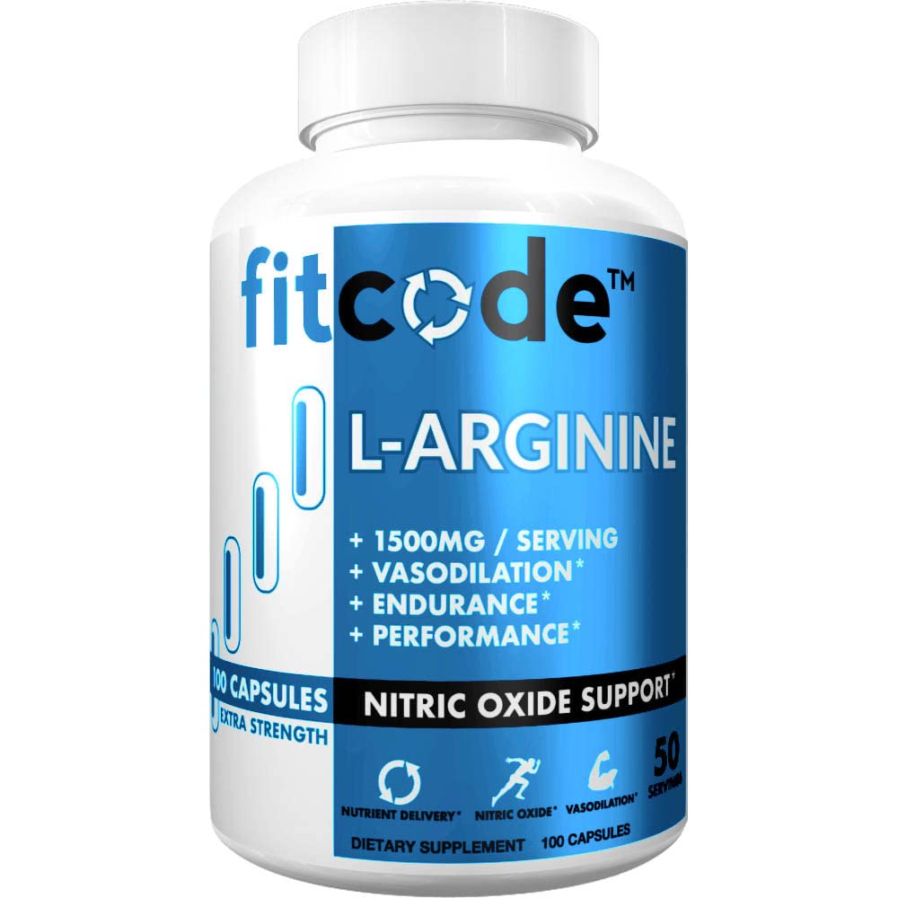 Fitcode Pure Extra Strength L-Arginine HCl 1500mg, Συμπλήρωμα οξειδίου του αζώτου για την αγγειότητα, αντλίες, αντοχή, απόδοση, μυϊκή ανάπτυξη, ενέργεια, ισχυρό N.O. κάψουλες αντλία μυών (50 εξυπηρετούν)