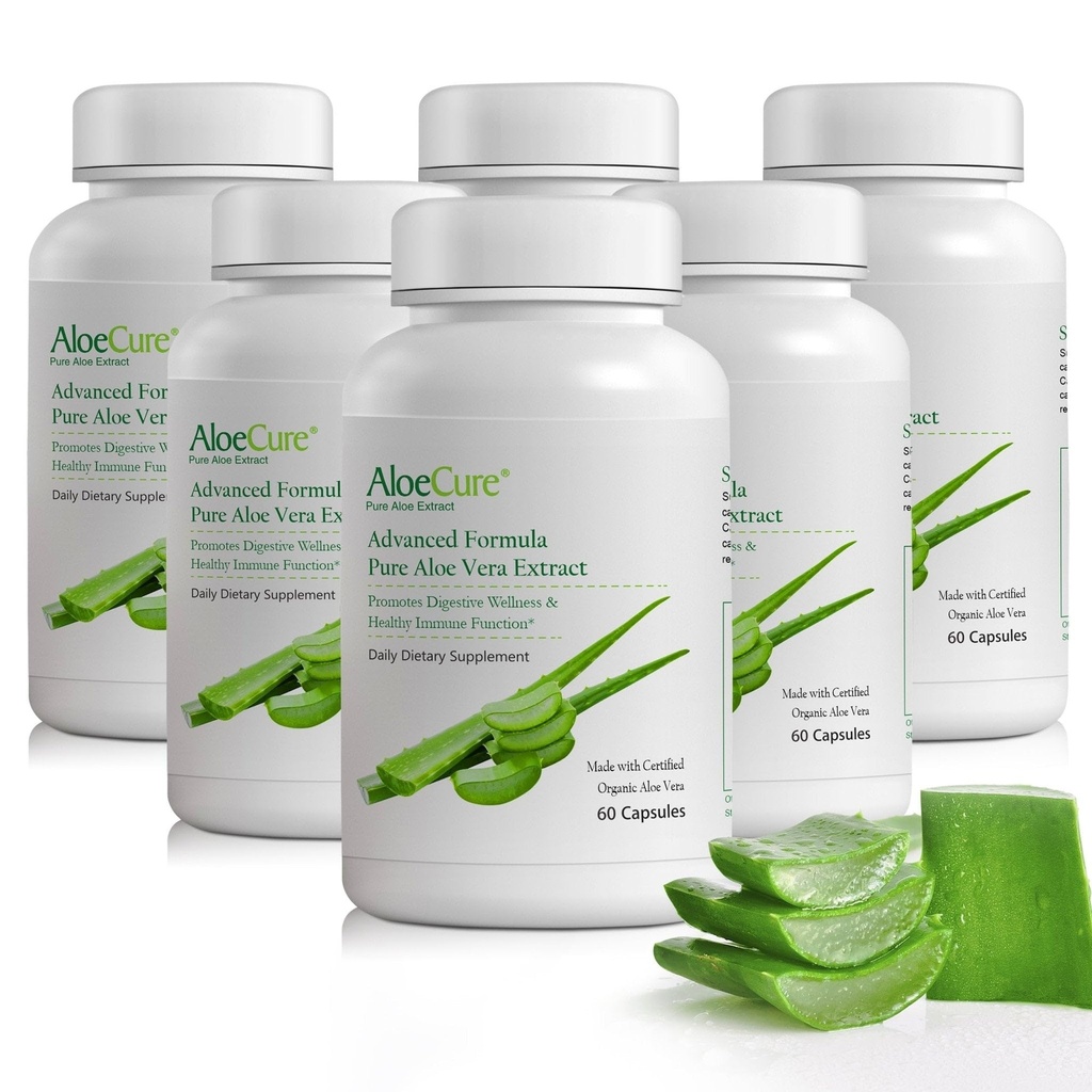 AloeCure Βιολογικές κάψουλες αλόης Vera, 130.000mg Εσωτερικό φύλλο αλόης Εξοπλισμένο ανά υπηρεσία, Υποστηρίξτε την Υγεία & Πεπτικό Άνεση, Στομάχι οξύ Buffer, Φυσικό συμπλήρωμα ανοσοποίησης, Αλόη Δωρεάν, 60 κάψουλες