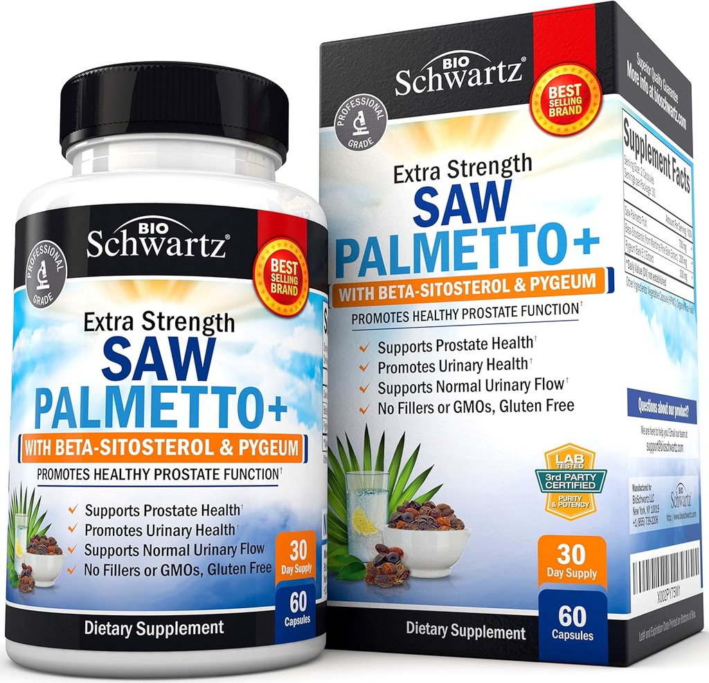 Πριόνι Palmetto για τους άνδρες με Pygeum Bark Extract και Beta-Sitosterol - Υποστηρίζει Prostate Υγεία και υγιής λειτουργία του προστάτη - προωθεί την υγεία των ούρων και τη φυσιολογική ροή των ούρων - χωρίς γλουτένη GMO 60 Ct