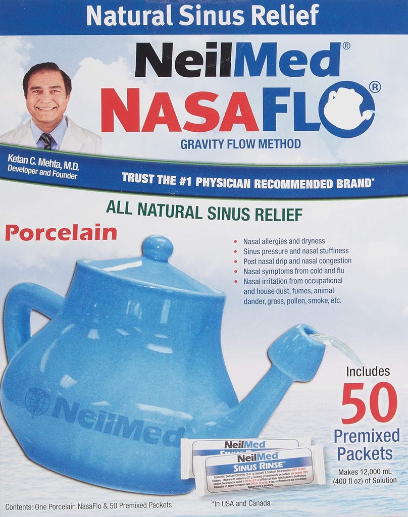 NeilMed Nasaflo Porcelain Neti Pot, 50 Count (η συσκευασία μπορεί να διαφέρει)