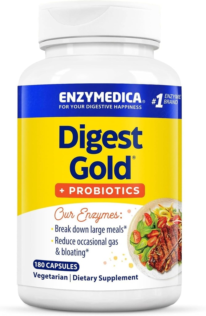 Enzymedica Digest Gold + Probiotics, 2-σε-1 Formula for Gut Health, Digestive Enzymes & Active Probiotic Cultures, 180 Count