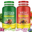 Fruits & Veggies Supplements - 2 Bottles 180 Total Vegetarian Capsules | BalanceNatural Vitamins Supplement Dietary Nutritional Balance,Lngredients Blended Vitamin & Mineral Whole Food Supplement