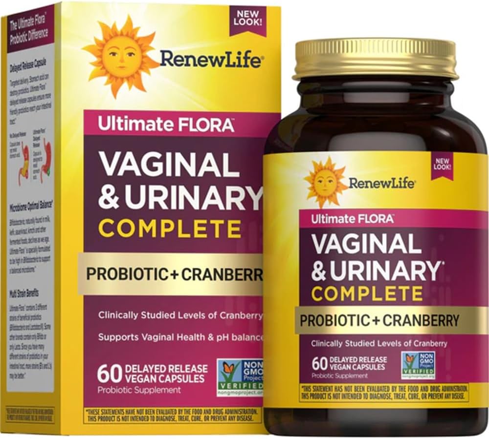 Renew Life Women's Wellness Vaginal and Urinary Probiotic and Cranberry Supplement, Probiotic Supplement for pH Balance for Women, Digestive Health, Dairy, Soy and Gluten-Free, 3.5 Billion CFU 60 Ct