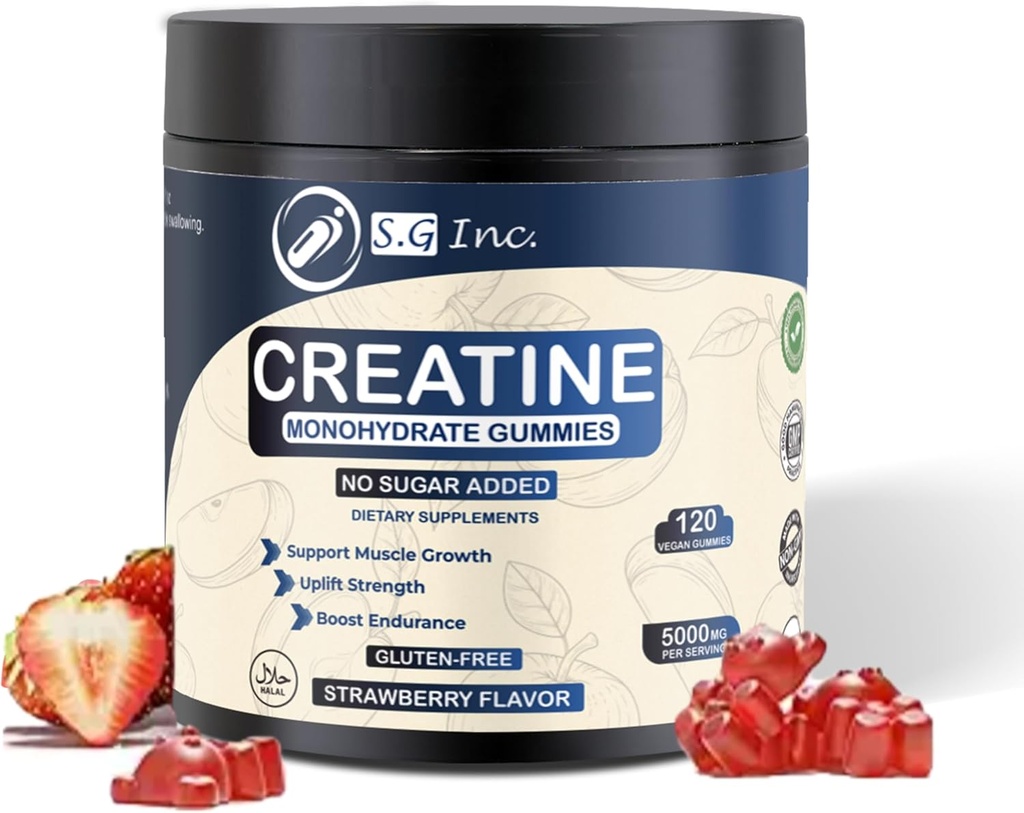 S.G Creatine Monohydrate Gummies for Men & Women ‒ Sugar Free - Vegan - 5g Create for Muscle Support ‒ Pre-Work Out Chewable Supplements for Energy Boost ‒ Φράουλα Flavored 120ct Gummies.