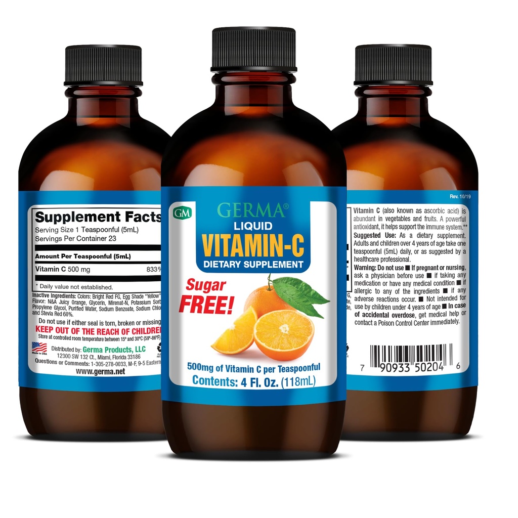Liquid Vitamin C. χωρίς ζάχαρη, 500 mg. Αναμνηστικό ανοσοποιητικού συστήματος. 4 oz / 118ml
