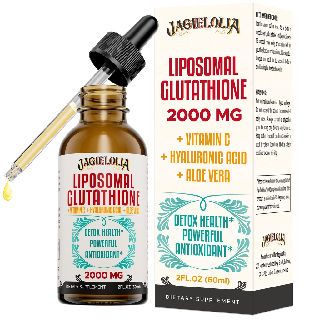 Liposomal Glutathione Liquid 2000MG – Συμπλήρωμα Αντιοξειδωτικής Αποτοξίνωσης για γυναίκες & άνδρες, Άμυνα γήρανσης, Λειτουργία ήπατος & Ενέργεια, με Υαλουρονικό Οξύ + Αλόη Βέρα + Βιταμίνη C, Φυσικό & Vegan, 2 FL.OZ